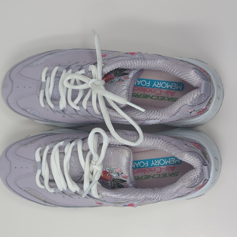 NWOT Skechers Lavender Chunky Floral-Embroidered Sneakers - Picture 7 of 12